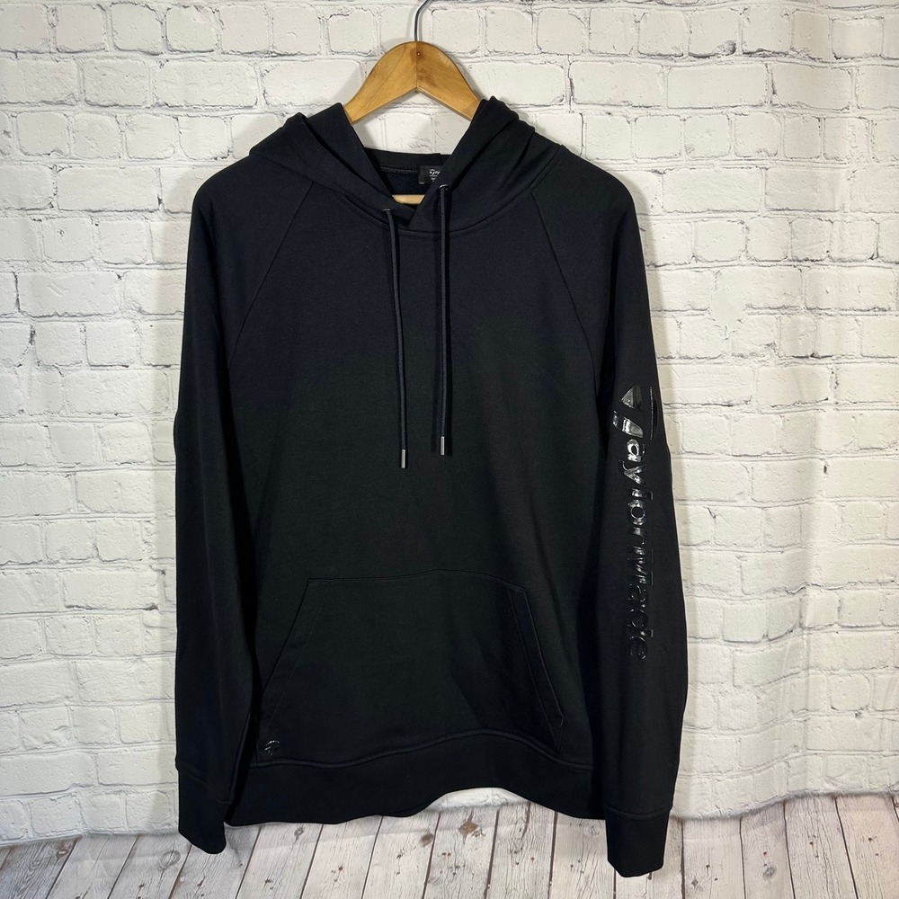 TaylorMade Mens Golf Hoodie Black Sleeve Logo‎ Pullover Sweatshirt Medium M